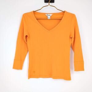 Lilly Pulitzer Orange V-neck 3/4 Sleeve 100% Cotton Tee/T-shirt - Size XS - GUC